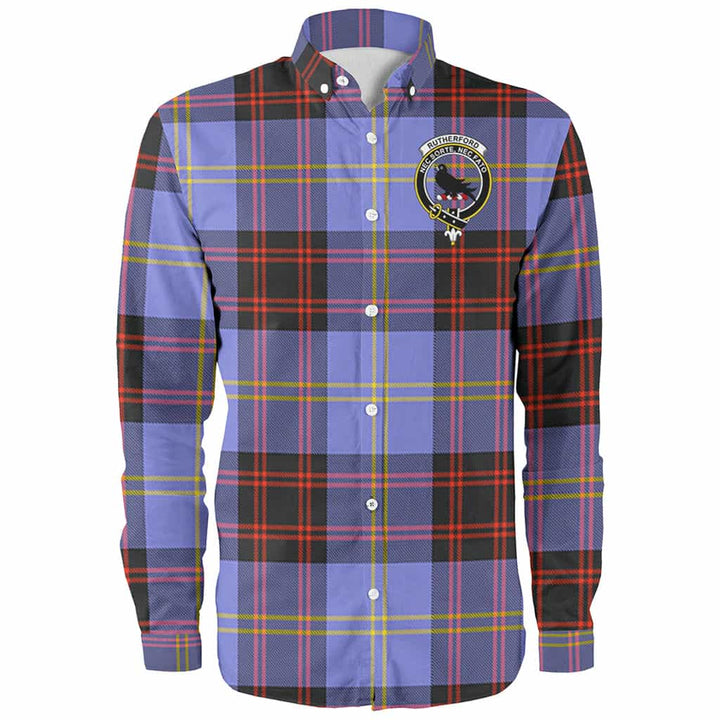 Scottish Rutherford Clan Crest Tartan Long Sleeve Shirt Front Side Tartan Plaid