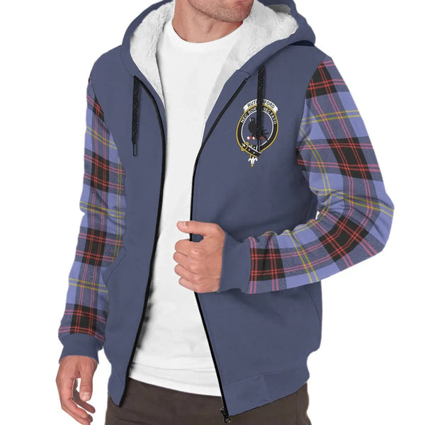 Scottish Rutherford Clan Crest Tartan Plaid Sleeve Sherpa Hoodie