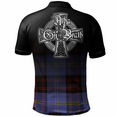 Scottish Rutherford Clan Crest Tartan Polo Shirt - Alba Gu Brath Family Crest Celtic Inspired Back Side Tartan Plaid