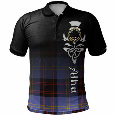 Scottish Rutherford Clan Crest Tartan Polo Shirt - Alba Gu Brath Family Crest Celtic Inspired Front Side Tartan Plaid
