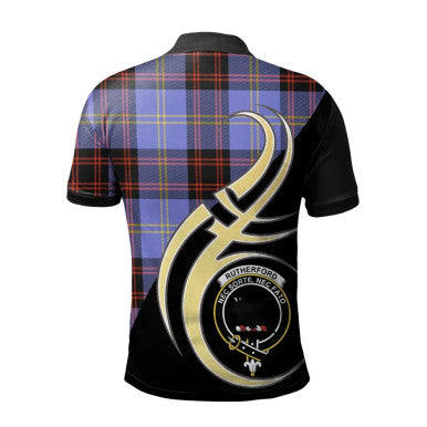 Scottish Rutherford Clan Crest Tartan Polo Shirt Believe in Me Back Side Tartan Plaid