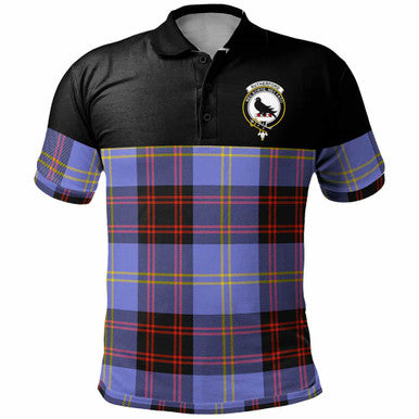 Scottish Rutherford Clan Crest Tartan Polo Shirt - Horizontal Style Front Side Tartan Plaid