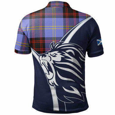 Scottish Rutherford Clan Crest Tartan Polo Shirt - Scottish Flag With Lion Back Side Tartan Plaid