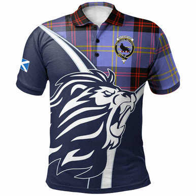 Scottish Rutherford Clan Crest Tartan Polo Shirt - Scottish Flag With Lion Front Side Tartan Plaid