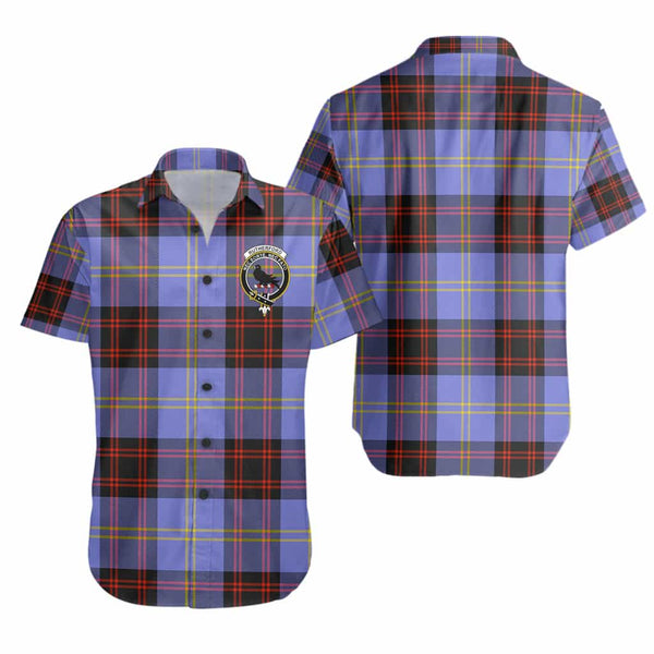 Scottish Rutherford Clan Crest Tartan Short Sleeve Shirt Tartan Plaid