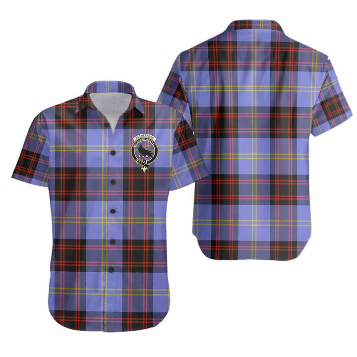 Scottish Rutherford Clan Crest Tartan Short Sleeve Shirt Tartan Plaid