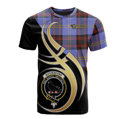 Scottish Rutherford Clan Crest Tartan T-Shirt Believe in Me Front Side Tartan Plaid