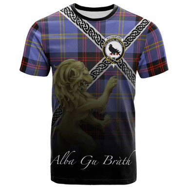 Scottish Rutherford Clan Crest Tartan T-Shirt - Celtic With Scotland Lion Front Side Tartan Plaid