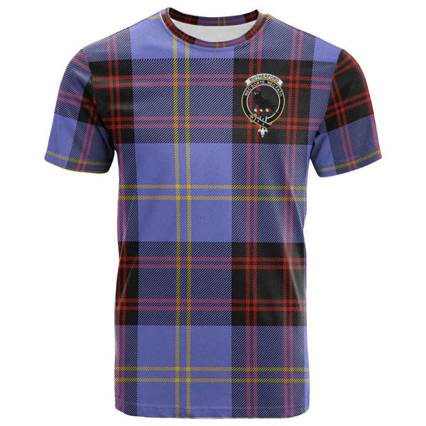 Scottish Rutherford Clan Crest Tartan T-Shirt Front Side Tartan Plaid