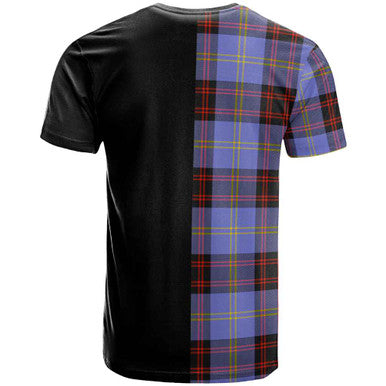 Scottish Rutherford Clan Crest Tartan T-Shirt Half in Me Back Side Tartan Plaid