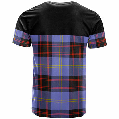 Scottish Rutherford Clan Crest Tartan T-Shirt - Horizontal Style Back Side Tartan Plaid