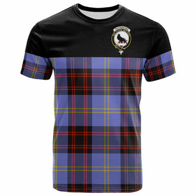 Scottish Rutherford Clan Crest Tartan T-Shirt - Horizontal Style Front Side Tartan Plaid