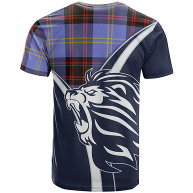 Scottish Rutherford Clan Crest Tartan T-Shirt - Scottish Flag With Lion Back Side Tartan Plaid