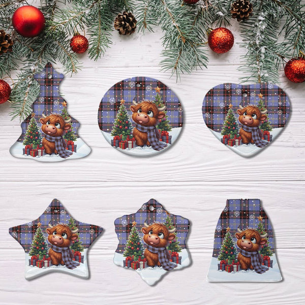 Scottish Rutherford Clan Tartan Ceramic Ornament Cute Highland Cow Christmas All Style Tartan Plaid