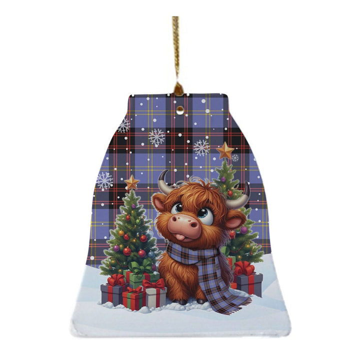 Scottish Rutherford Clan Tartan Ceramic Ornament Cute Highland Cow Christmas Bell Style Tartan Plaid