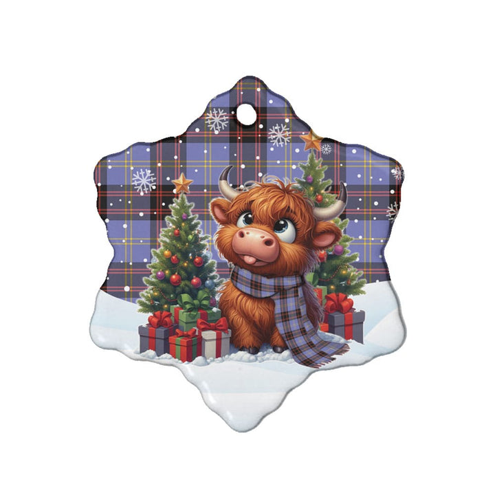 Scottish Rutherford Clan Tartan Ceramic Ornament Cute Highland Cow Christmas Snow Flake Style Tartan Plaid