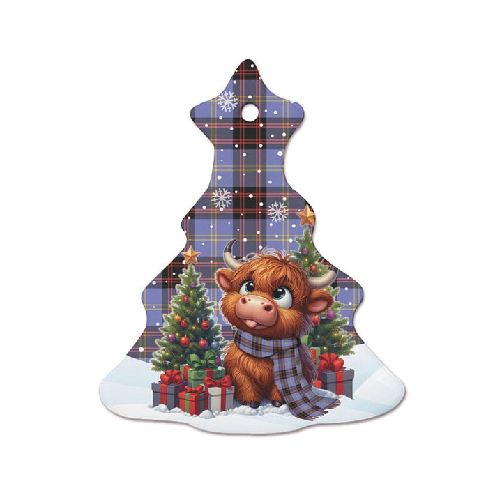 Scottish Rutherford Clan Tartan Ceramic Ornament Cute Highland Cow Christmas Tree Style Tartan Plaid