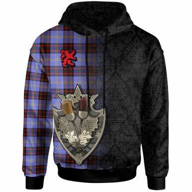 Scottish Rutherford Clan Tartan Hoodie - Half Thistle Flowers Celtic Design Front Side Tartan Plaid