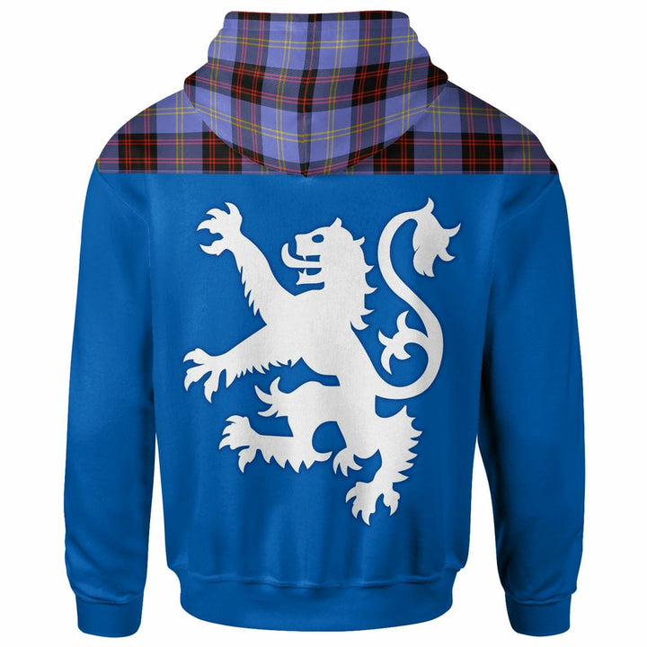 Scottish Rutherford Clan Tartan Hoodie - Lion Rampant of Scotland With Flag back Side Tartan Plaid