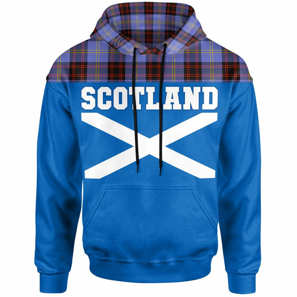 Scottish Rutherford Clan Tartan Hoodie - Lion Rampant of Scotland With Flag Front Side Tartan Plaid