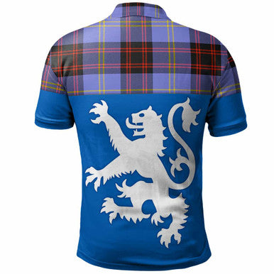 Scottish Rutherford Clan Tartan Polo Shirt - Lion Rampant of Scotland With Flag Back Side Tartan Plaid