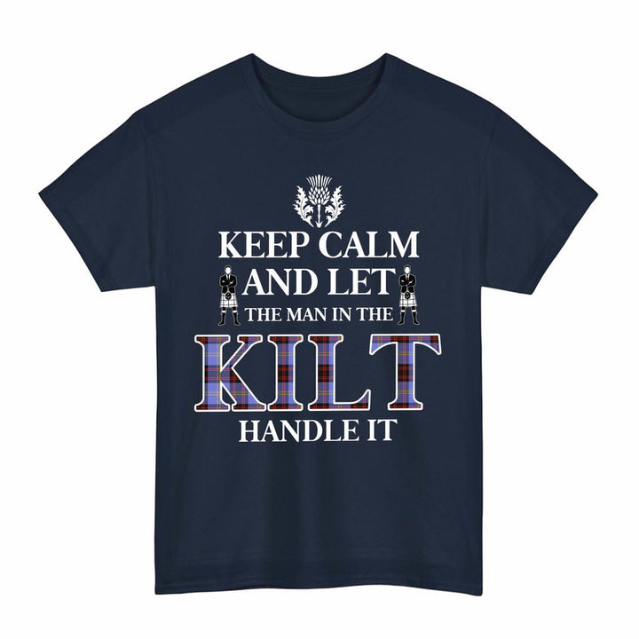 Scottish Rutherford Clan Tartan T-Shirt - Keep Calm Tartan Plaid Navy Color
