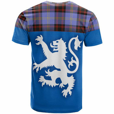 Scottish Rutherford Clan Tartan T-Shirt - Lion Rampant of Scotland With Flag Back Side Tartan Plaid