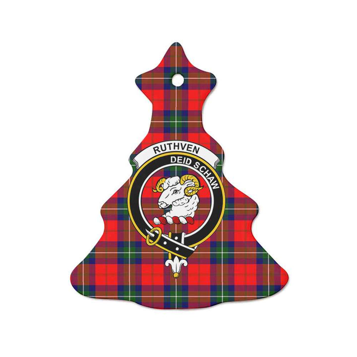 Scottish Ruthven Clan Crest Tartan Ceramic Ornament Tree Shape Tartan Plaid