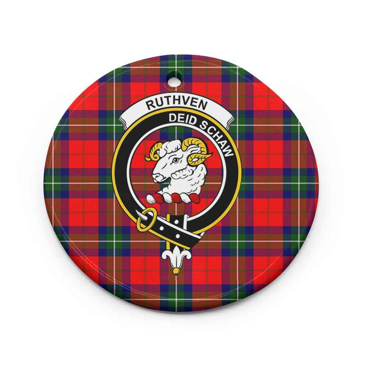 Scottish Ruthven Clan Crest Tartan Ceramic Ornament Circle Shape Tartan Plaid