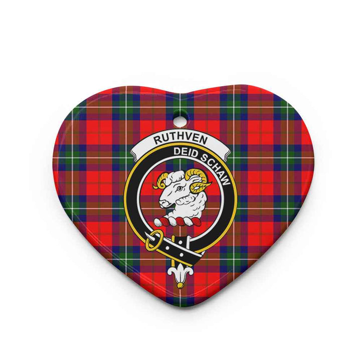 Scottish Ruthven Clan Crest Tartan Ceramic Ornament Heart Shape Tartan Plaid