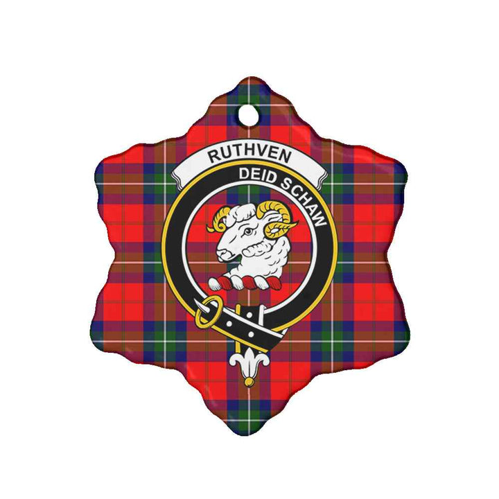 Scottish Ruthven Clan Crest Tartan Ceramic Ornament Snow Flake Shape Tartan Plaid