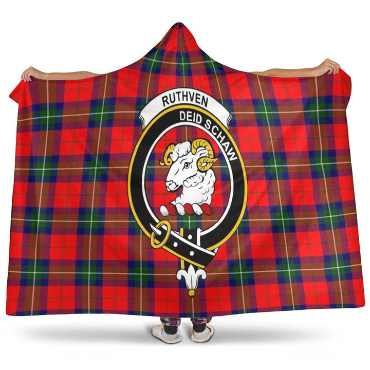 Scottish Ruthven Clan Crest Tartan Hooded Blanket Tartan Plaid 1