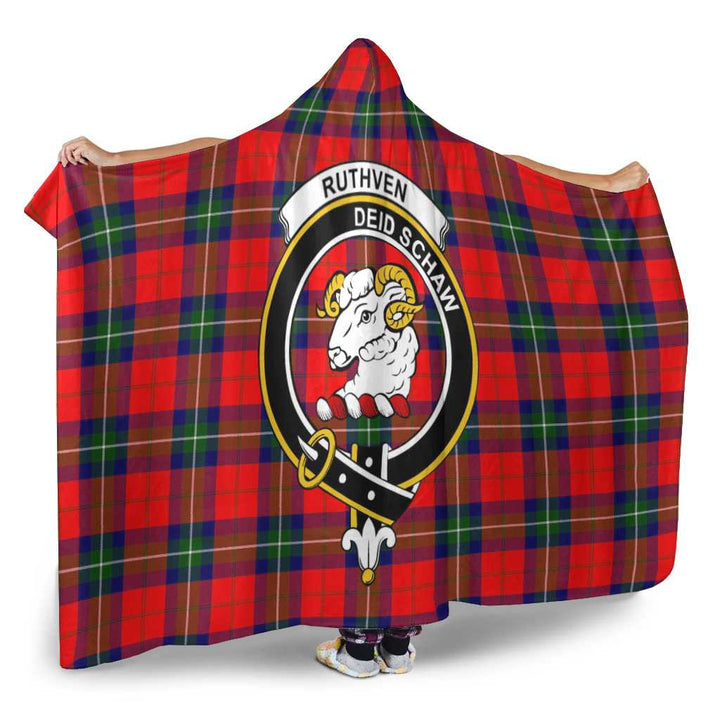Scottish Ruthven Clan Crest Tartan Hooded Blanket Tartan Plaid 2