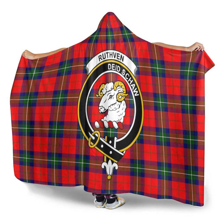 Scottish Ruthven Clan Crest Tartan Hooded Blanket Tartan Plaid 3