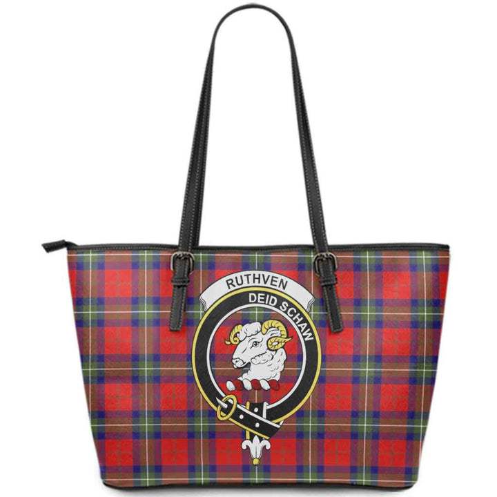 Scottish Ruthven Clan Crest Tartan Leather Tote Tartan Plaid