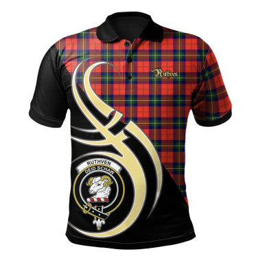 Scottish Ruthven Modern Clan Crest Tartan Polo Shirt Believe in Me Front Side Tartan Plaid