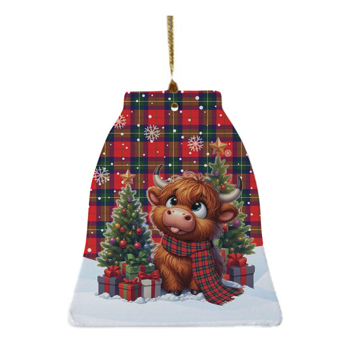 Scottish Ruthven Modern Clan Tartan Ceramic Ornament Cute Highland Cow Christmas Bell Style Tartan Plaid