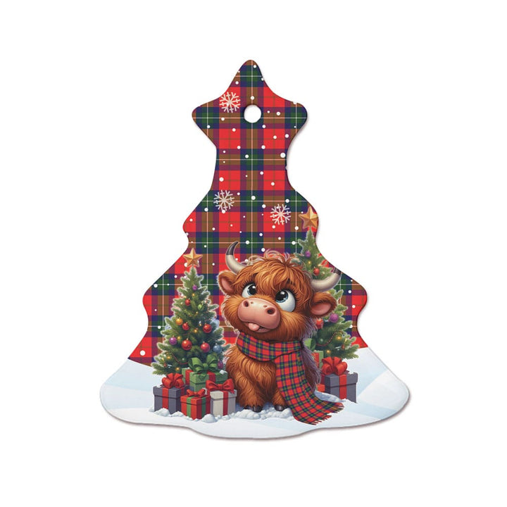 Scottish Ruthven Modern Clan Tartan Ceramic Ornament Cute Highland Cow Christmas Tree Style Tartan Plaid