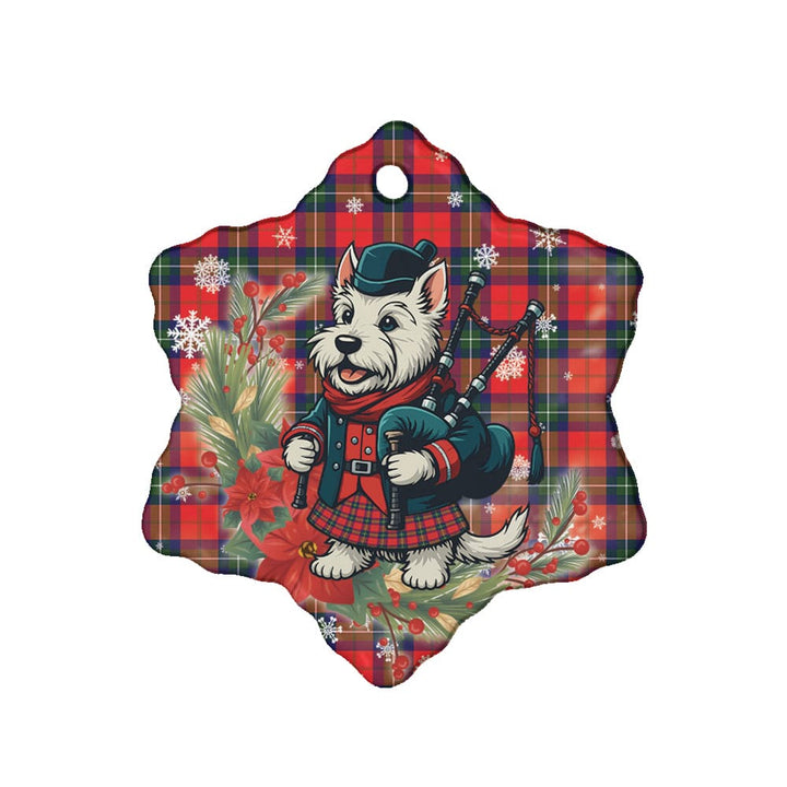Scottish Ruthven Modern Clan Tartan Ceramic Ornament Cute Scottish Terrier Dog Snow Flake Style Tartan Plaid