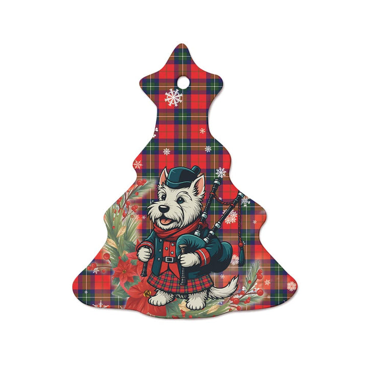 Scottish Ruthven Modern Clan Tartan Ceramic Ornament Cute Scottish Terrier Dog Tree Style Tartan Plaid