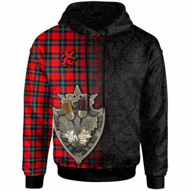 Scottish Ruthven Modern Clan Tartan Hoodie - Half Thistle Flowers Celtic Design Front Side Tartan Plaid