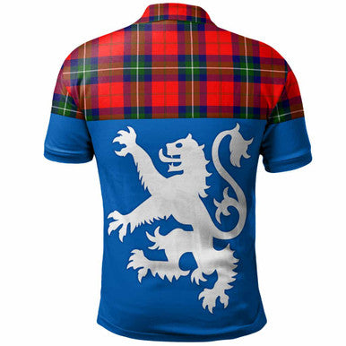 Scottish Ruthven Modern Clan Tartan Polo Shirt - Lion Rampant of Scotland With Flag Back Side Tartan Plaid