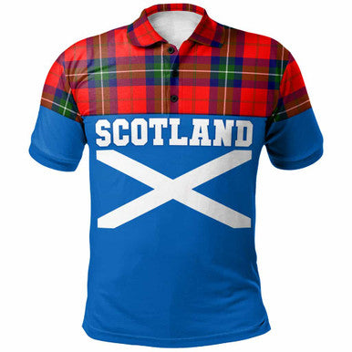 Scottish Ruthven Modern Clan Tartan Polo Shirt - Lion Rampant of Scotland With Flag Front Side Tartan Plaid