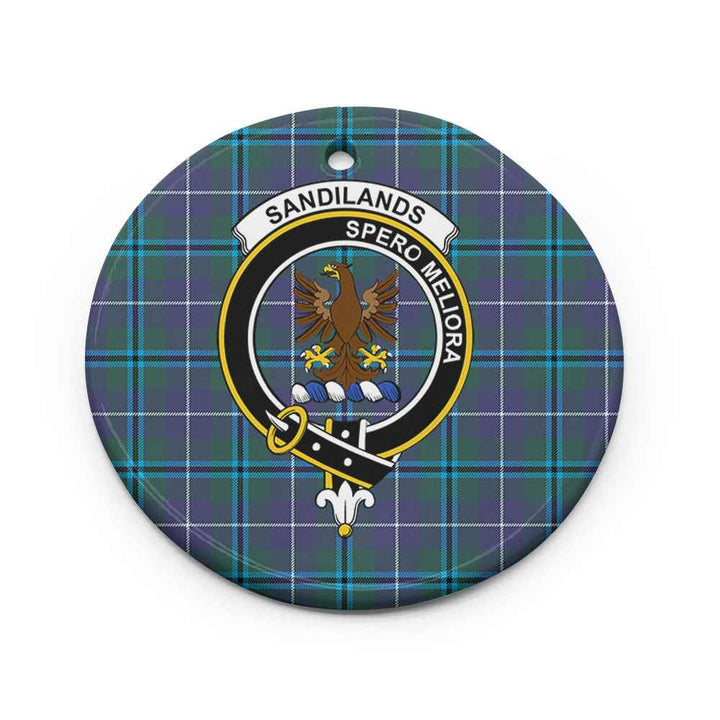 Scottish Sandilands Clan Crest Tartan Ceramic Ornament Circle Shape Tartan Plaid