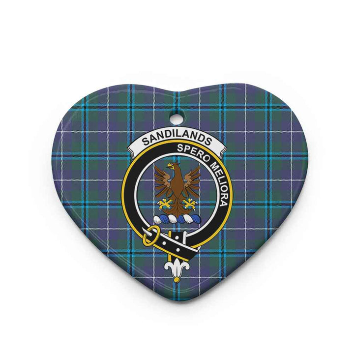 Scottish Sandilands Clan Crest Tartan Ceramic Ornament Heart Shape Tartan Plaid