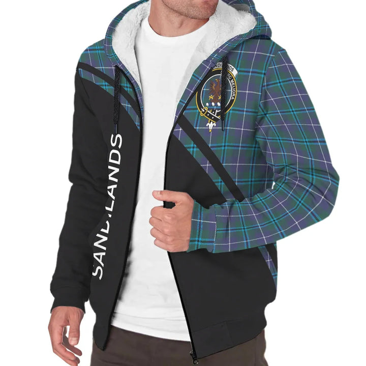 Scottish Sandilands Clan Crest Tartan Curve Sherpa Hoodie