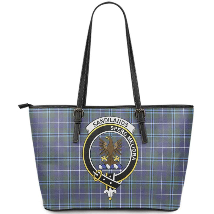 Scottish Sandilands Clan Crest Tartan Leather Tote Tartan Plaid
