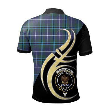 Scottish Sandilands Clan Crest Tartan Polo Shirt Believe in Me Back Side Tartan Plaid