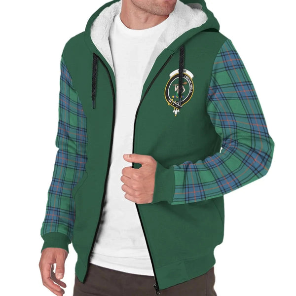 Scottish Schaw (of Sauchie) Ancient Clan Crest Tartan Plaid Sleeve Sherpa Hoodie
