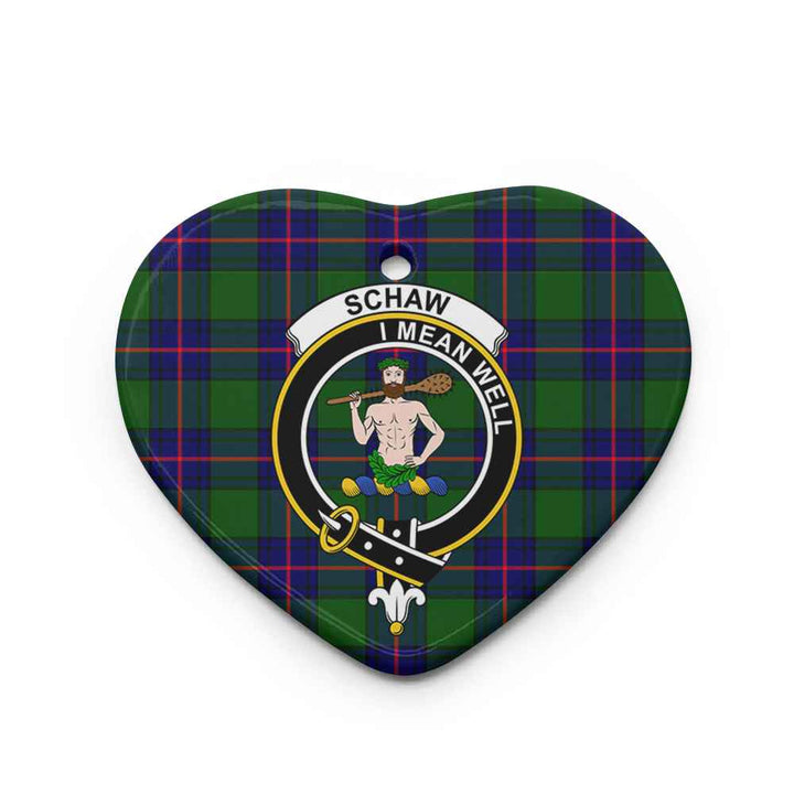 Scottish Schaw (of Sauchie) Clan Crest Tartan Ceramic Ornament Heart Shape Tartan Plaid